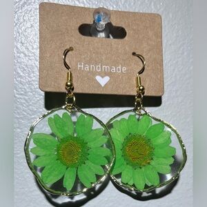 Green Floral Handmade Earrings
